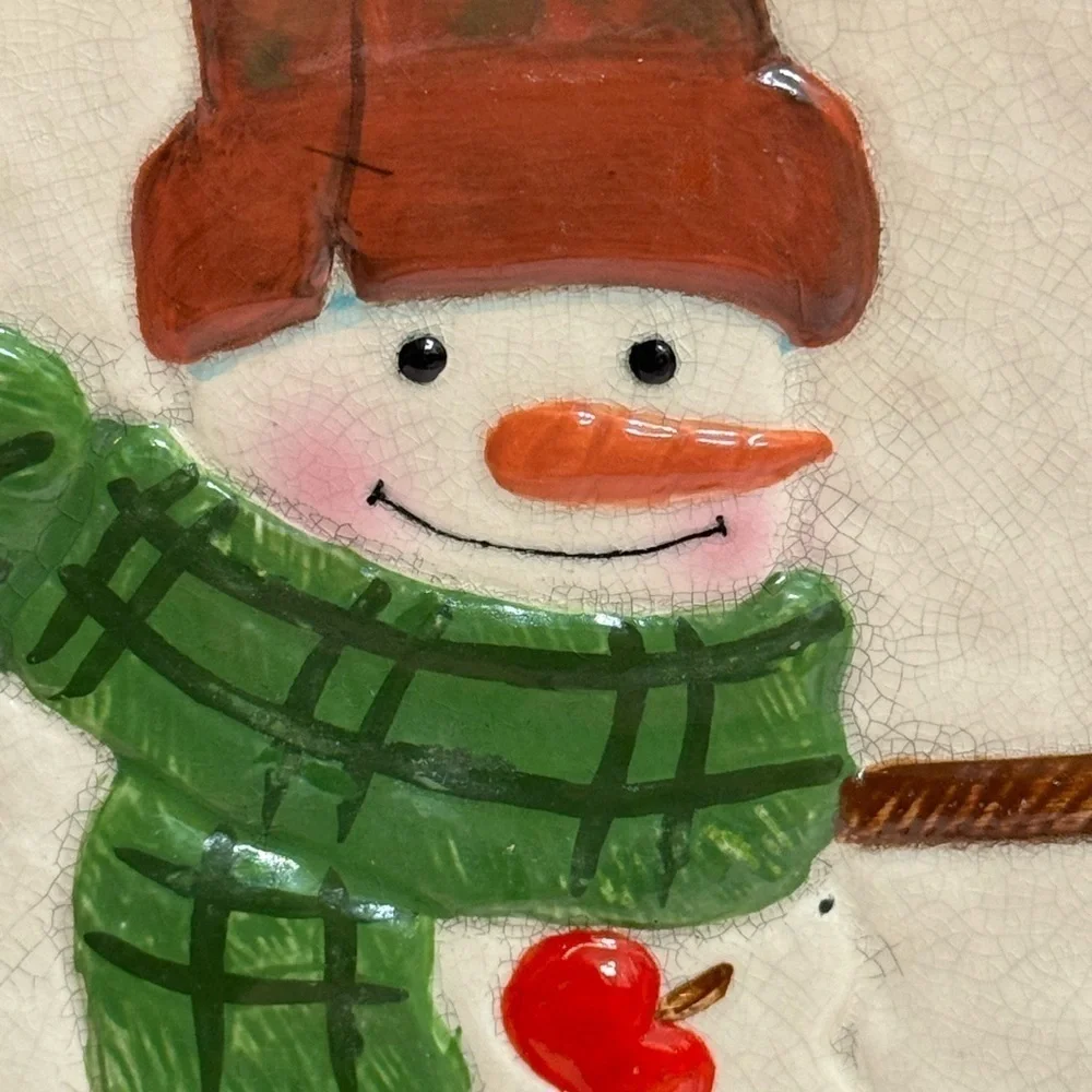Vintage Hallmark Snowman and Apple Decorative Plate 9.5”